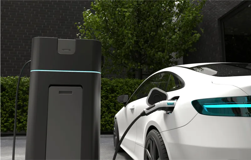 EV Car charging at a charging hub.